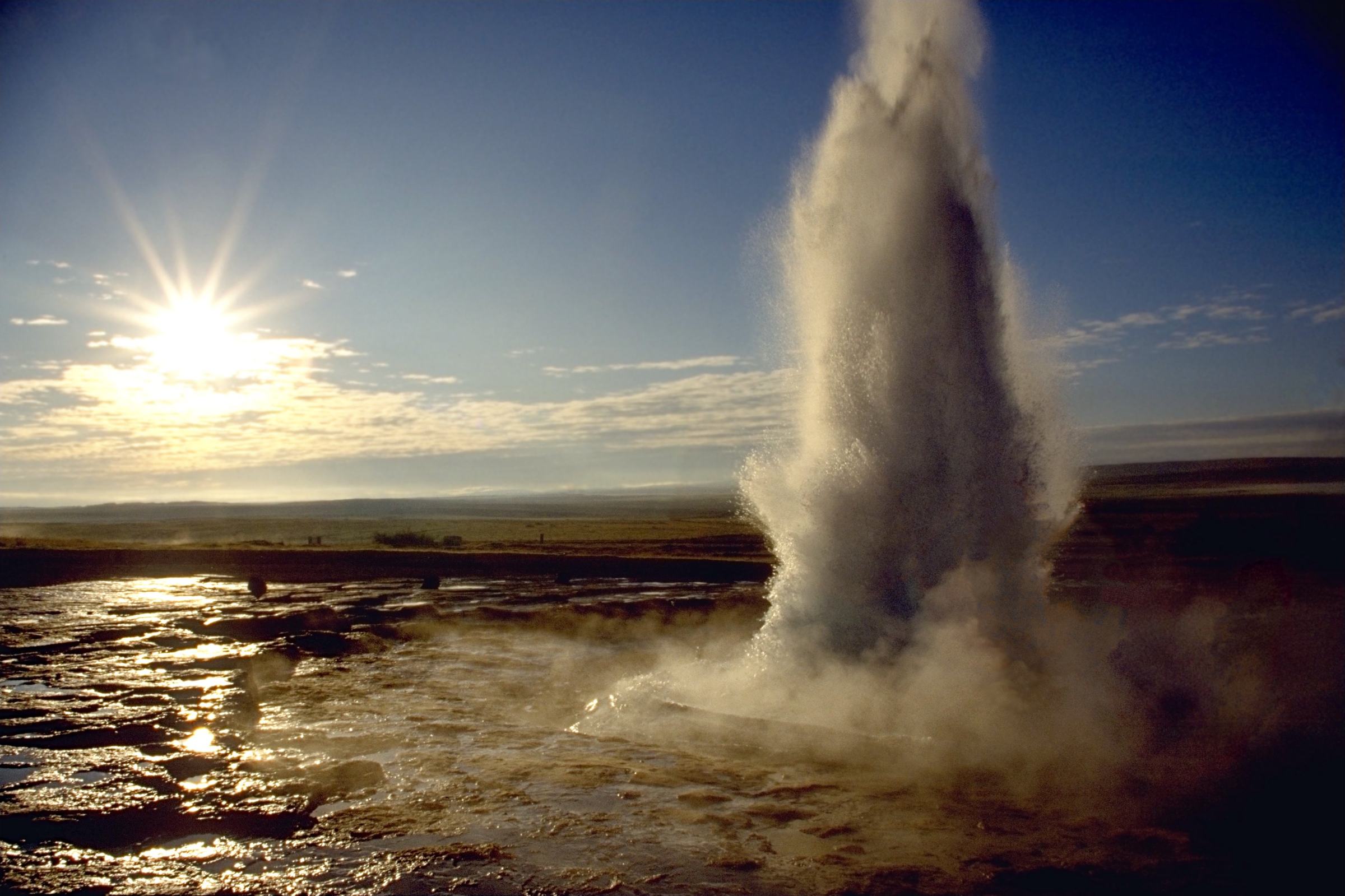 Strokkur, steaming into the night sun